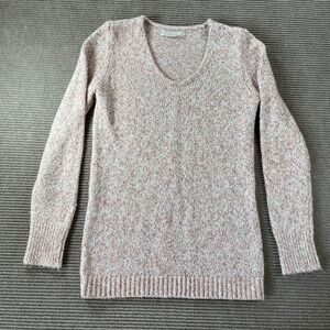 LOFT Womens Pink Multi Confetti Marled Knit V-Neck Pullover Sweater Size M